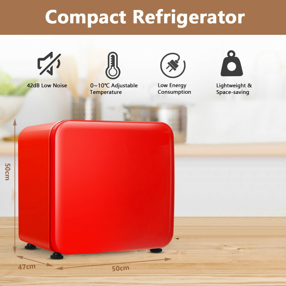 0~10â„ƒ Compact Refrigerator with Reversible Door for Dorm Apartment-Red