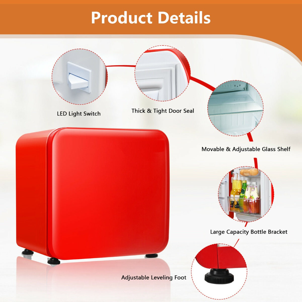 0~10â„ƒ Compact Refrigerator with Reversible Door for Dorm Apartment-Red