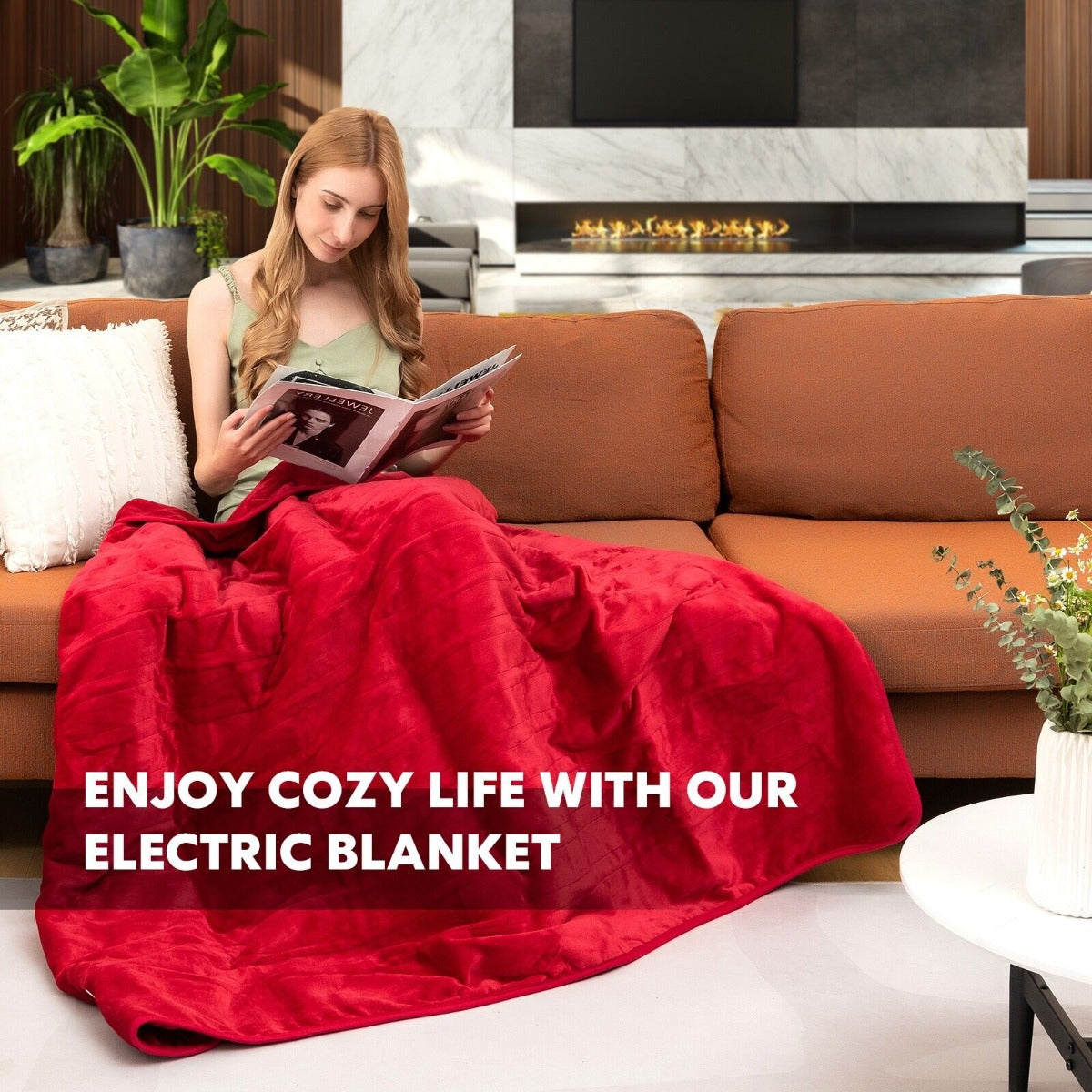 160 x 130 CM Electric Heated Throw Blanket with 10 Heat Settings-Red