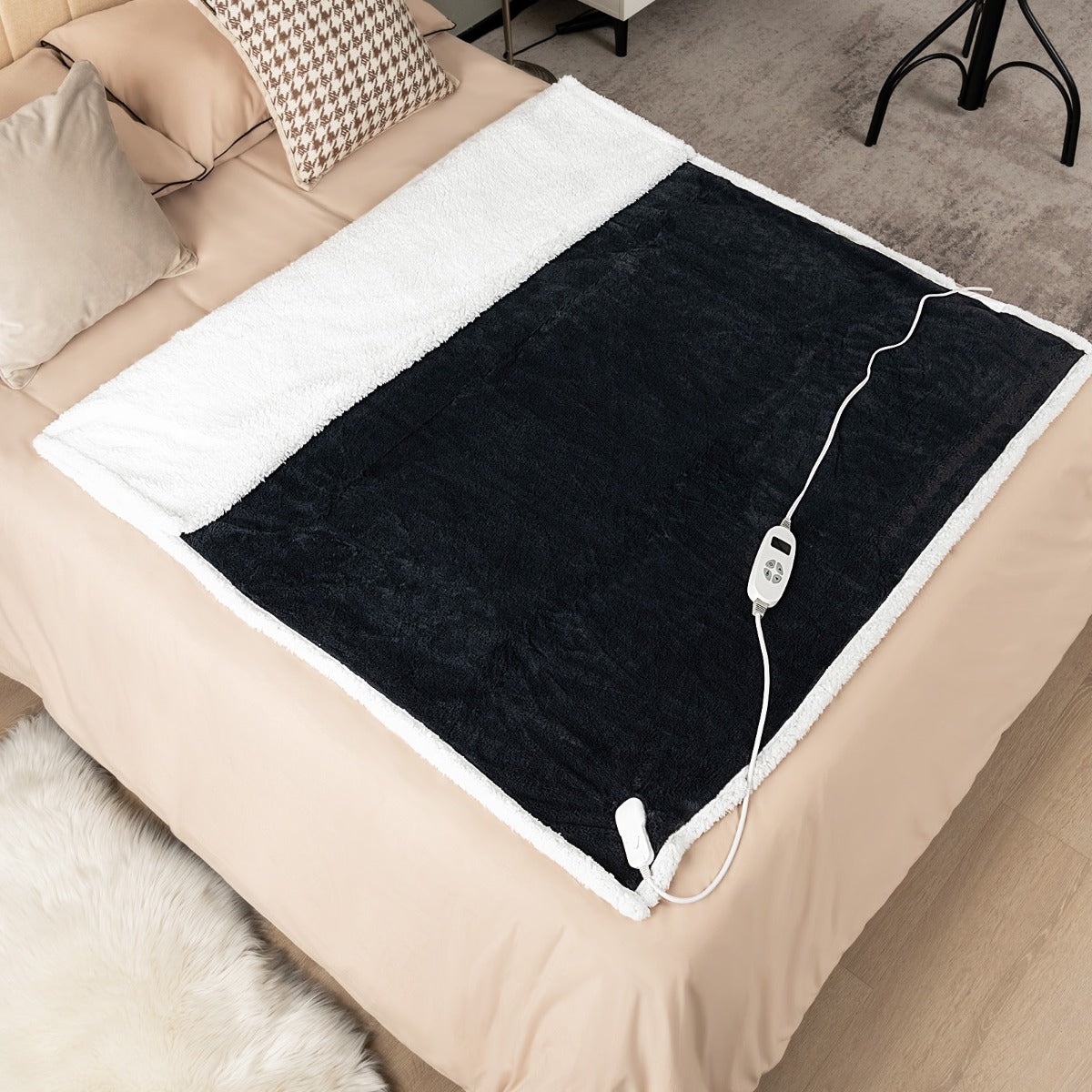 154 x 130 CM Reversible Electric Heated Blanket with 10 Heat Settings-Dark Grey