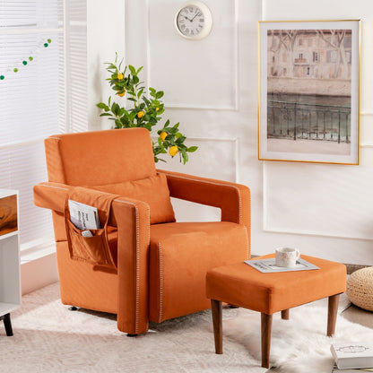 Upholstered Padded Accent Chair with Footstool and Lumbar Pillow-Orange