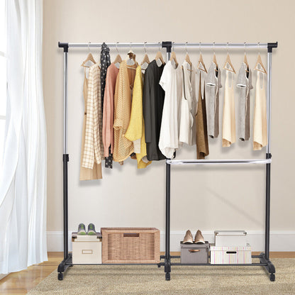 Single/Double Rail Mobile Garment Rack with Wheels and Bottom Shelf