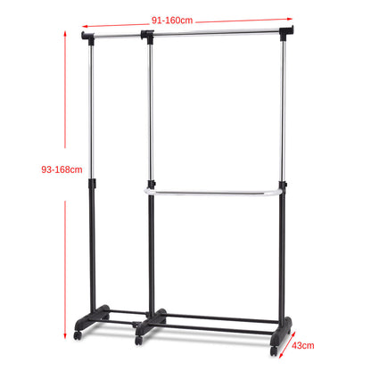 Single/Double Rail Mobile Garment Rack with Wheels and Bottom Shelf