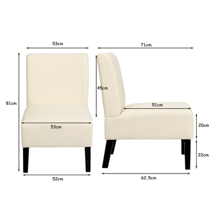 Armless Accent Chair with Curved Backrest for  Living Room &amp; Bedroom-Beige