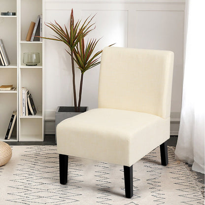 Armless Accent Chair with Curved Backrest for  Living Room &amp; Bedroom-Beige