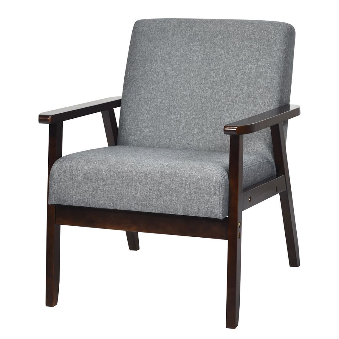 Modern Upholstered Linen Fabric Accent Sofa Chair with Wooden Armrest-Grey
