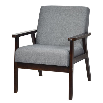 Modern Upholstered Linen Fabric Accent Sofa Chair with Wooden Armrest-Grey