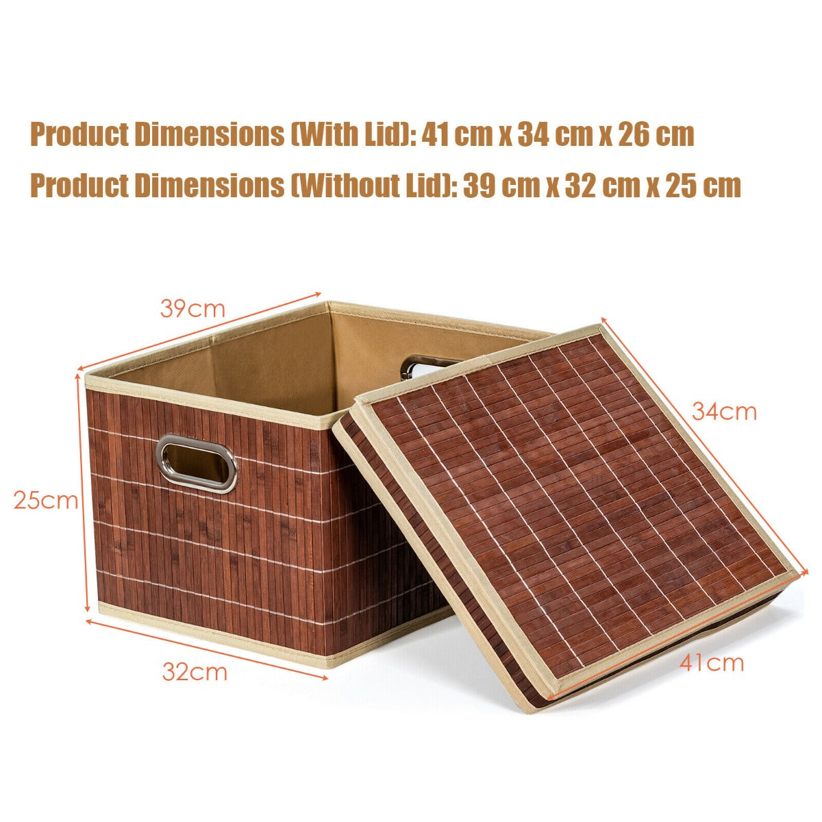 2 Pieces Bamboo Square Storage Basket Organizer with Lid-Coffee
