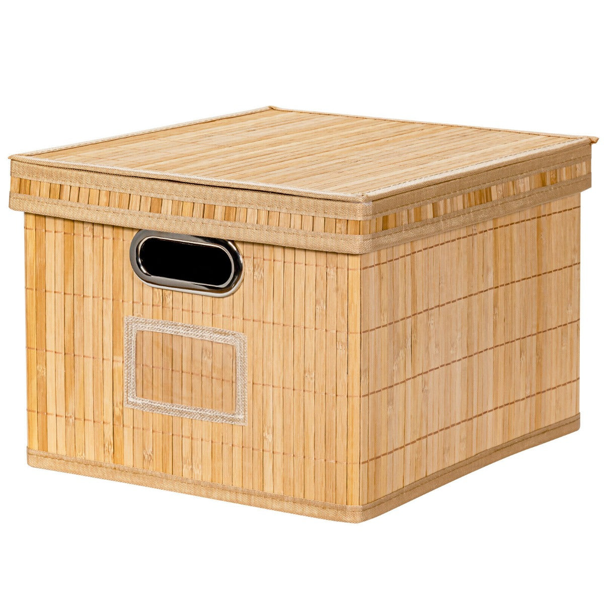 2 Pieces Bamboo Square Storage Basket Organizer with Lid-Natural