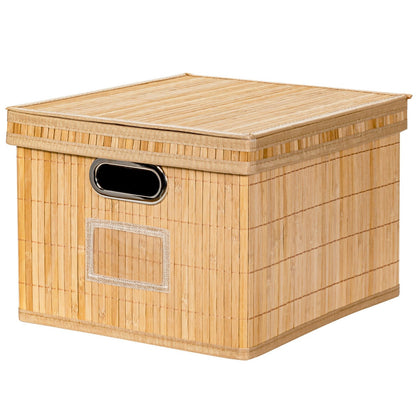 2 Pieces Bamboo Square Storage Basket Organizer with Lid-Natural