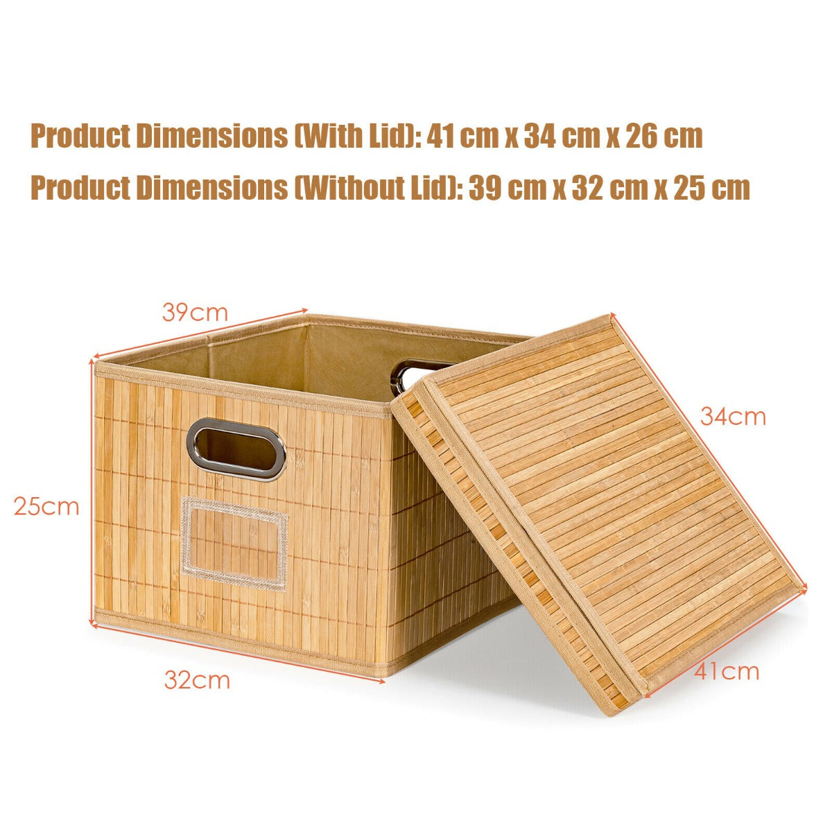 2 Pieces Bamboo Square Storage Basket Organizer with Lid-Natural