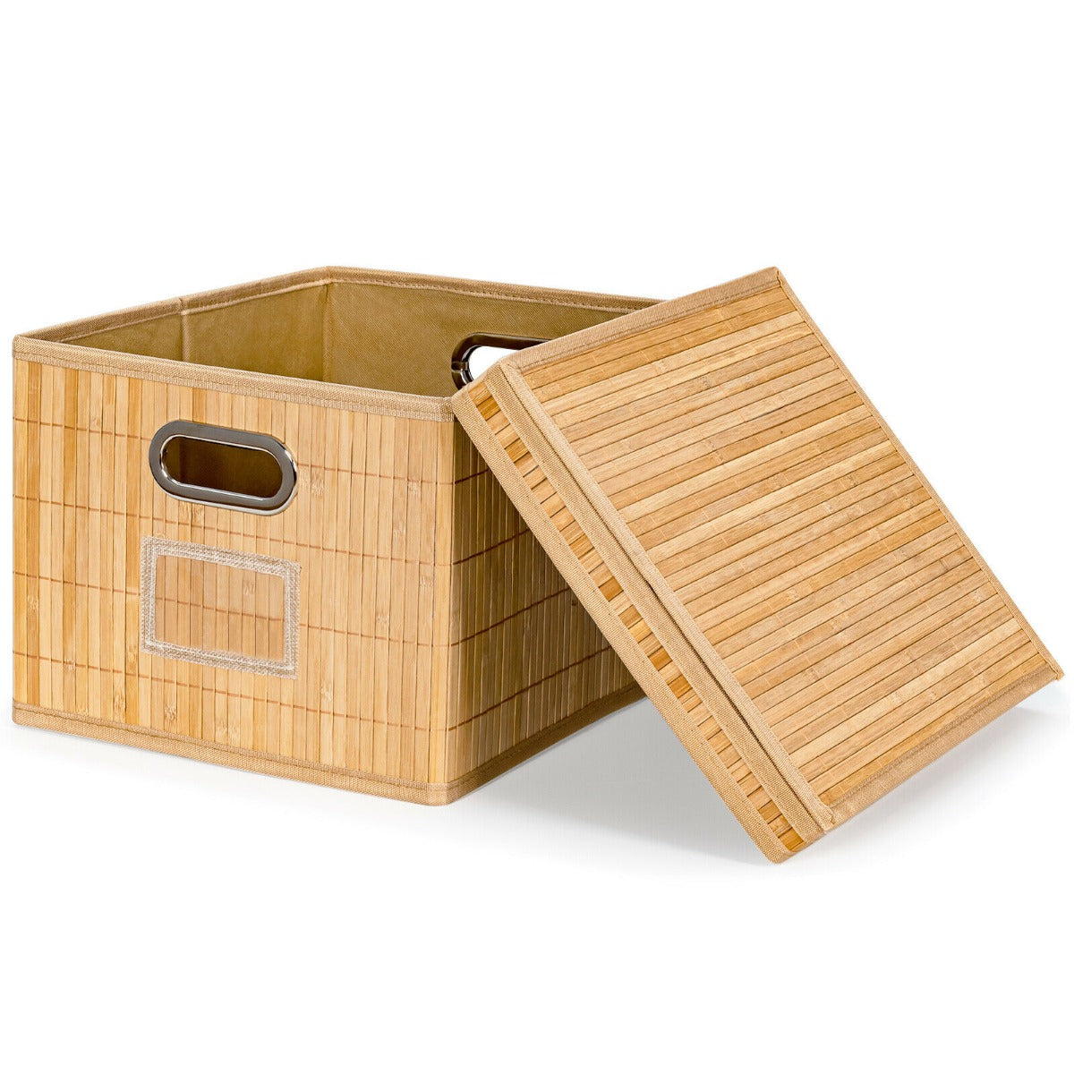 2 Pieces Bamboo Square Storage Basket Organizer with Lid-Natural