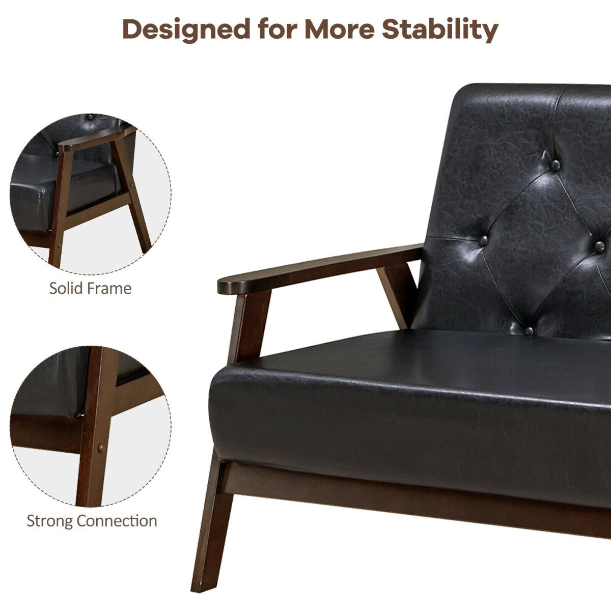 Single/3-Seater Accent PU Leather Sofa Chair for Living Room-Size 2