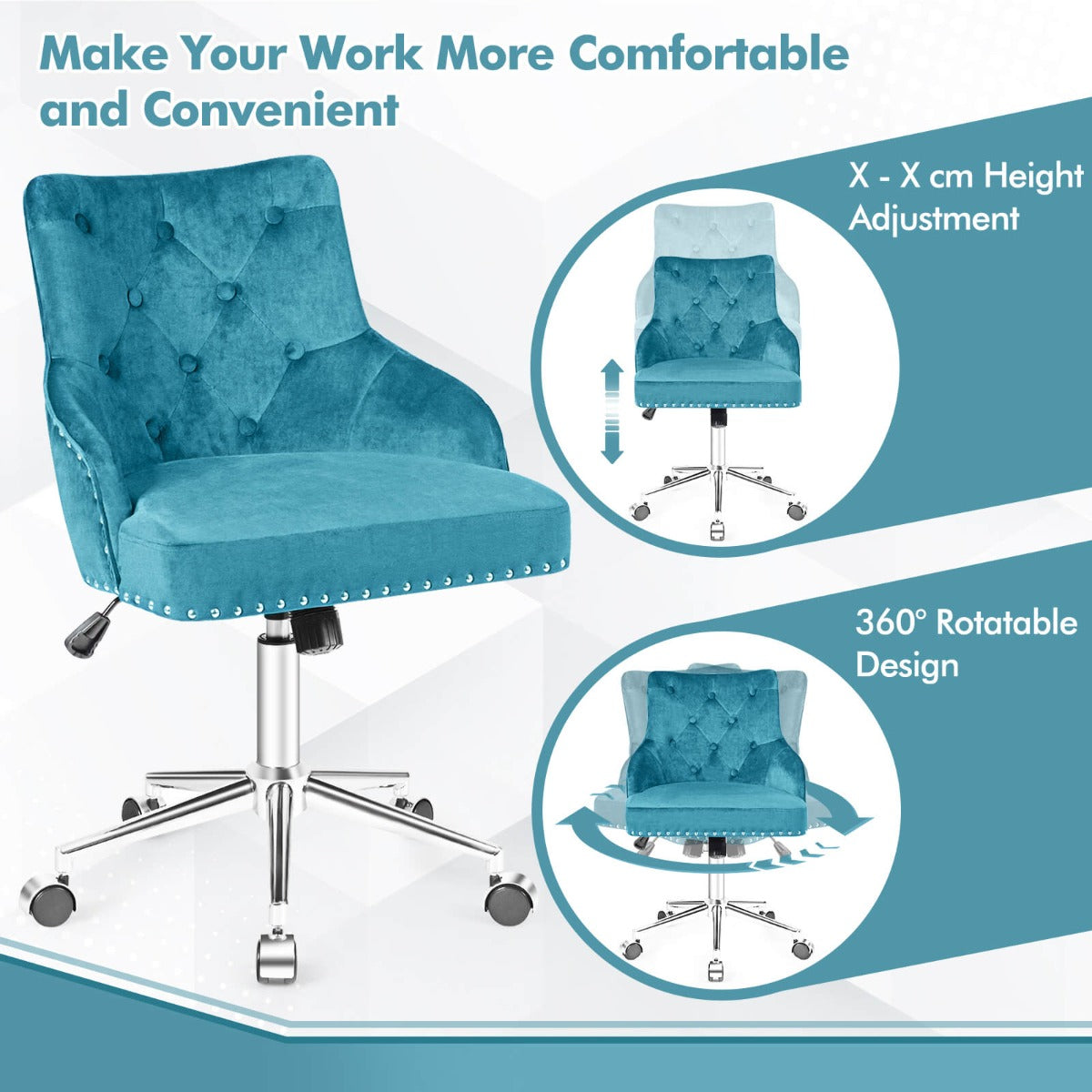 Adjustable 360Â° Swivel Accent Armchair-Turquoise