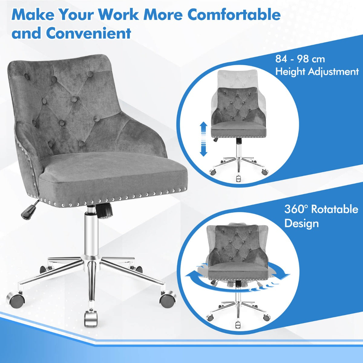 Adjustable 360Â° Swivel Accent Armchair-Grey