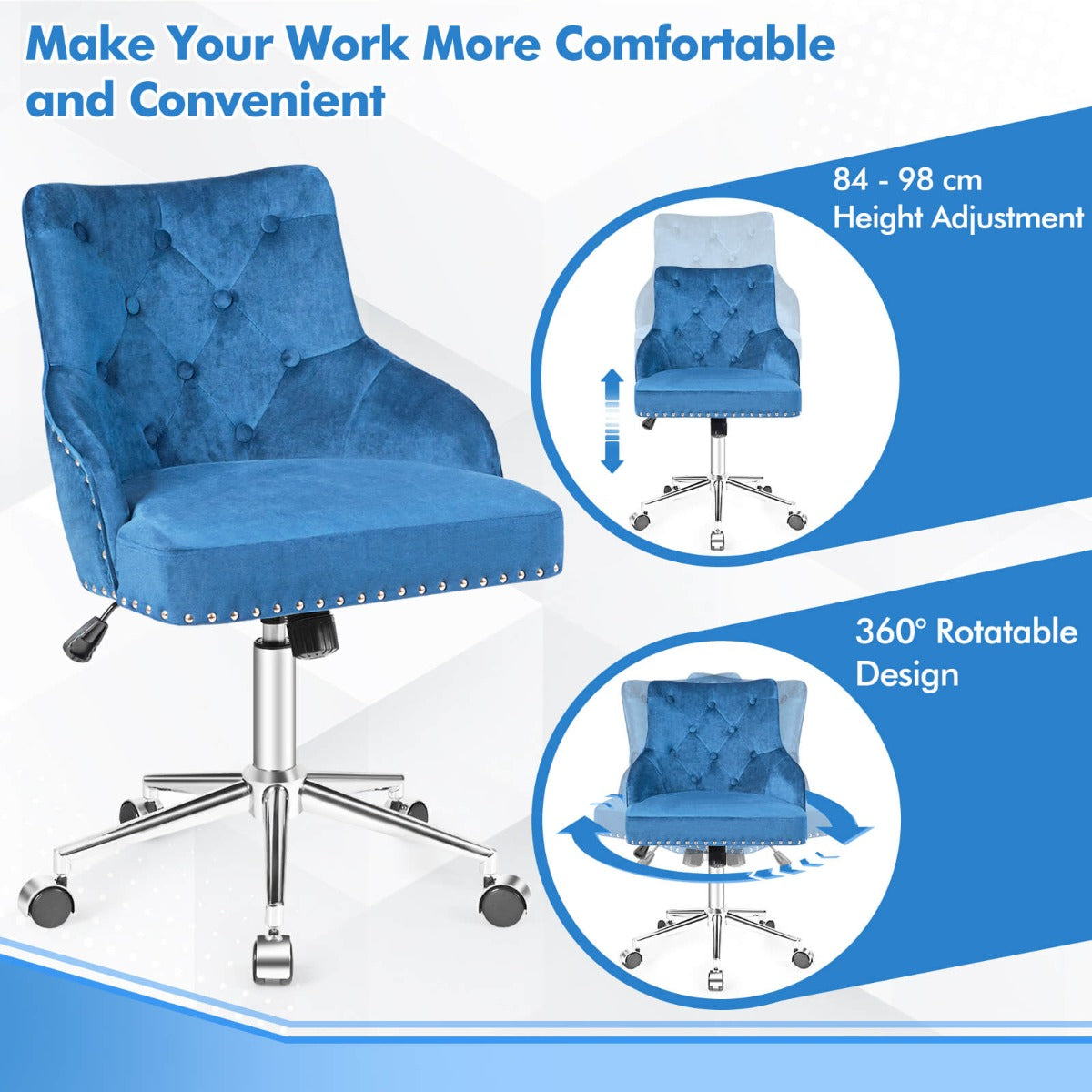 Adjustable 360Â° Swivel Accent Armchair-Blue