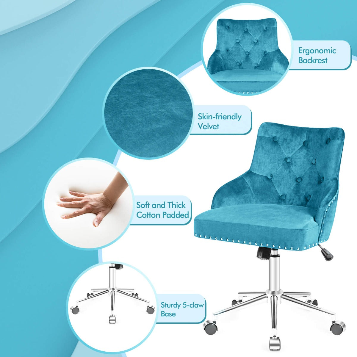 Adjustable 360Â° Swivel Accent Armchair-Turquoise
