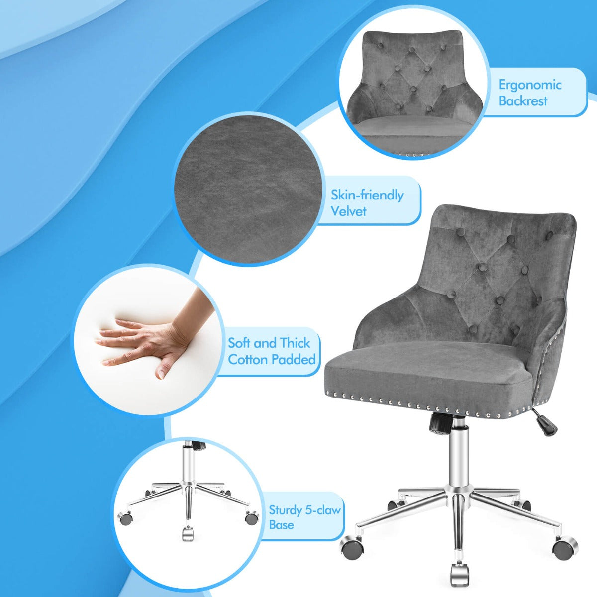 Adjustable 360Â° Swivel Accent Armchair-Grey
