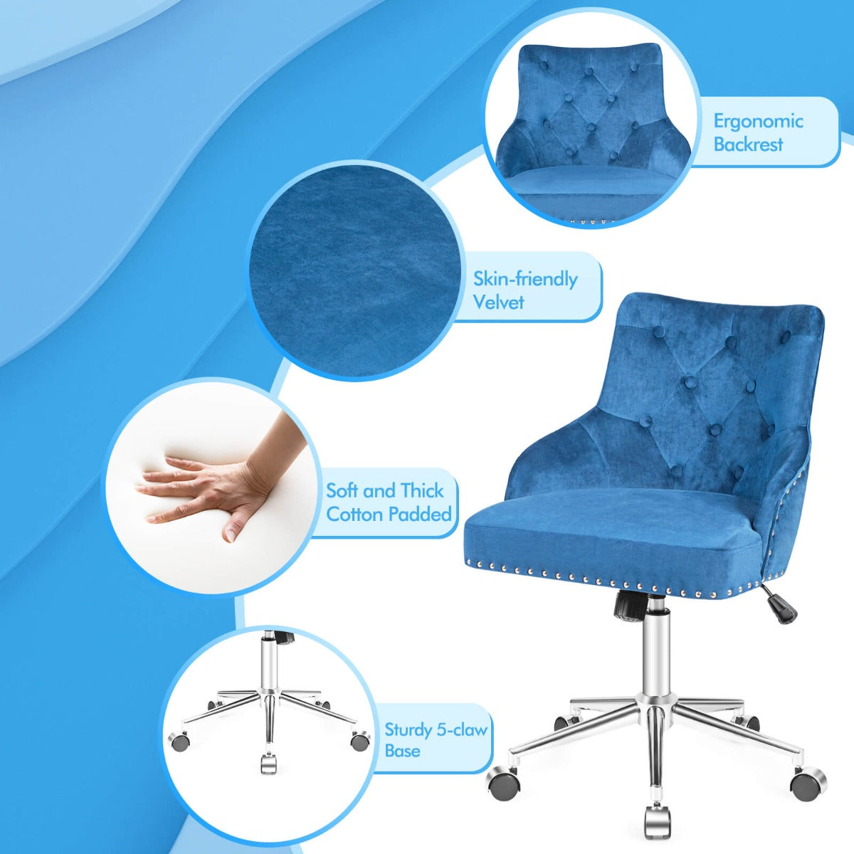 Adjustable 360Â° Swivel Accent Armchair-Blue